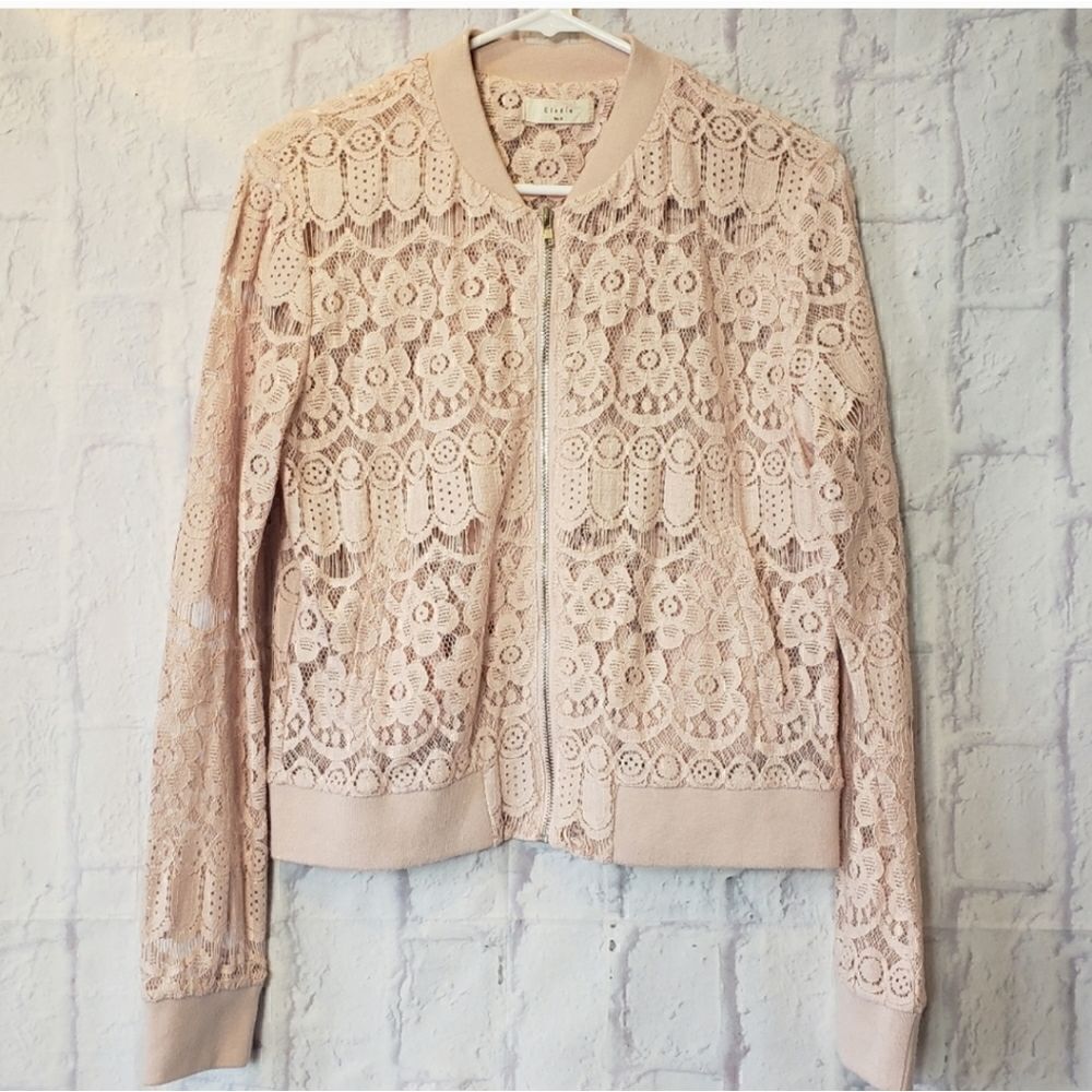 ELODIE Lace Full-zip Blush Pink Jacket